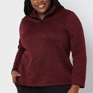 Casual Dark Burgandy Plus Womens Fleece Long Sleeve Quarter-Zip Pullover Size 2X